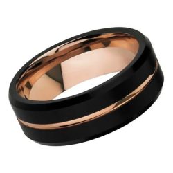Executive – Men’s Rose Gold Tungsten Ring with Black Finish and Matching Groove (8mm)