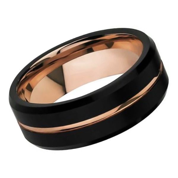 Executive – Men’s Rose Gold Tungsten Ring with Black Finish and Matching Groove (8mm)