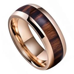Brushcutter - Rose Gold with Wood Inlay Men's Tungsten Ring (8mm)