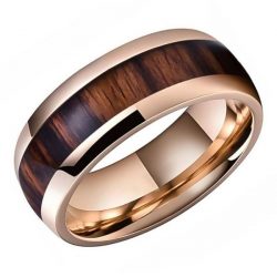 Brushcutter – Rose Gold with Wood Inlay Men’s Tungsten Ring (8mm)