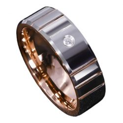 Gin – Polished Grey and Rose Gold Tungsten Ring with Cubic Zirconia (8mm)