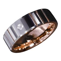 Gin – Polished Grey and Rose Gold Tungsten Ring with Cubic Zirconia (8mm)