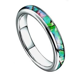 Silver Tungsten ring with abalone shell inlay