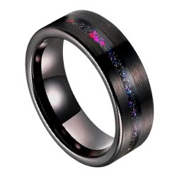 Obsidian – Black Tungsten Band with Crushed Cosmic Opal Inlay (8mm)