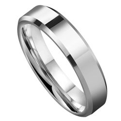 Walter - Brushed Silver Tungsten Ring with Bevelled Edges (4mm)