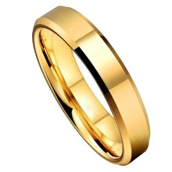 William - Brushed Gold Tungsten Ring with Bevelled Edges (4mm)